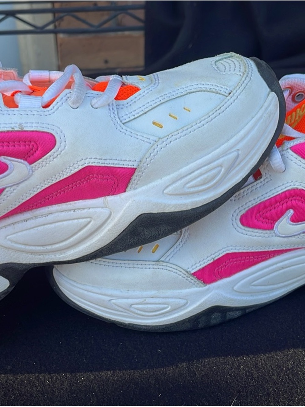 Nike M2K Tekno Sneakers
White Sneakers with Neon Orange and Hot Pink Accents - Picture 4 of 9